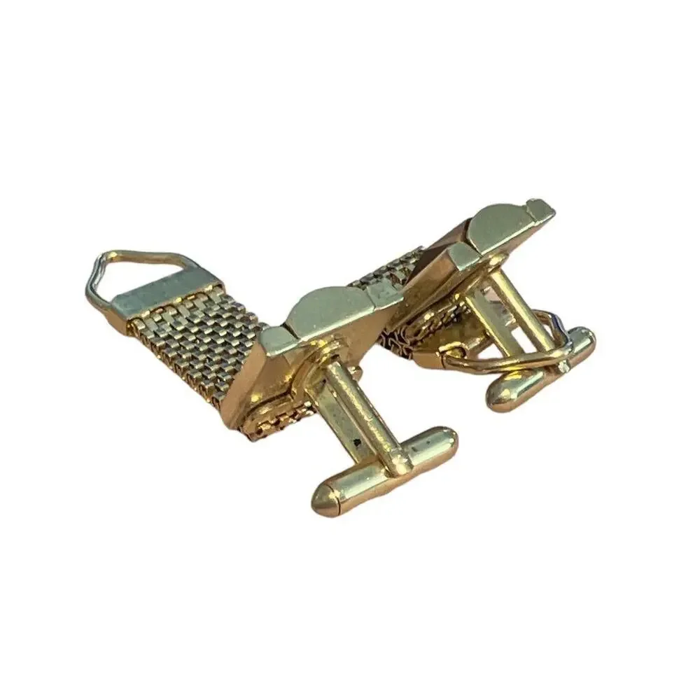 Vintage Tiger’s Eye Wrap Around Mesh Square Goldtone Cufflinks